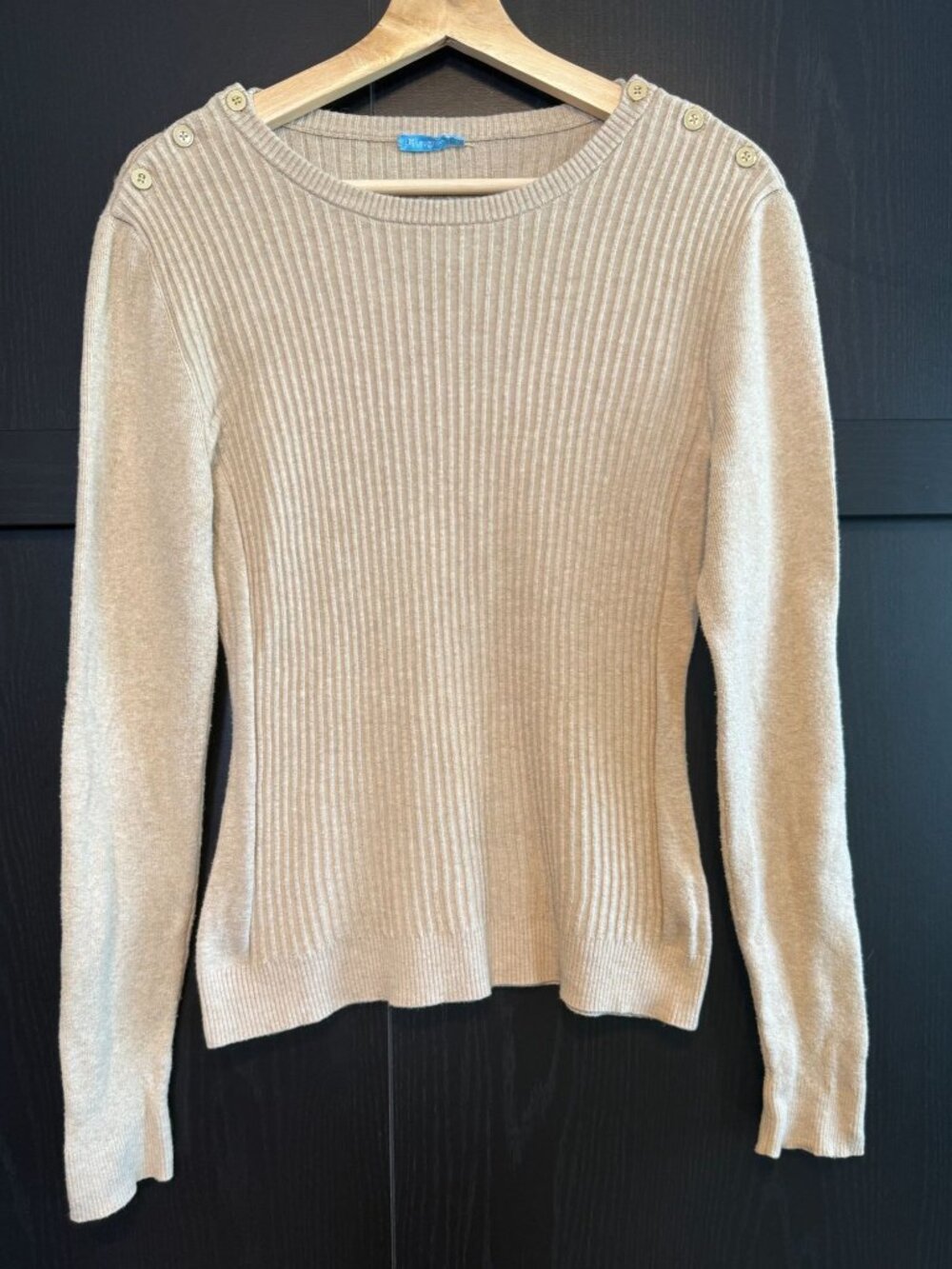 J. McLaughlin Women's Seaspray Ribbed Knit Long Sleeve Button Sweater Small Tan